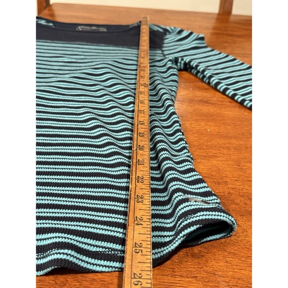 Y2K Eddie Bauer Striped Teal Thermal Long Sleeve Shirt Medium Outdoors Snaps M - Picture 5 of 10